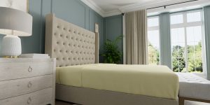 Soft cream custom sheets on mattress