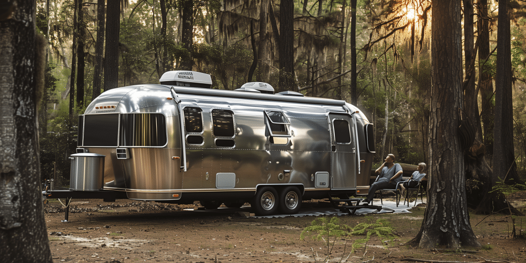 Airstream Classic travel trailer camping