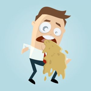 Cartoon businessman holding dog illustration for pet stain cleaning tips