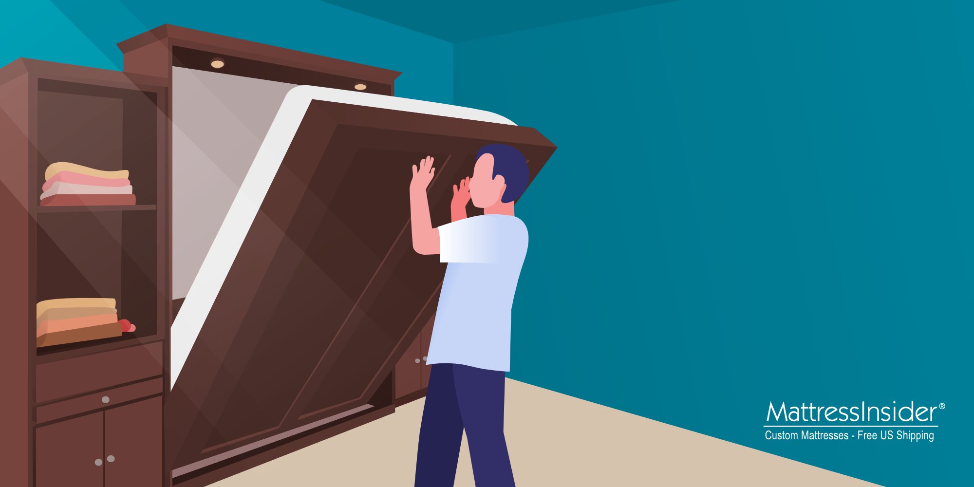 Murphy bed mattress fold down illustration